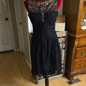 BCBGMaxAzria Black Mini Dress with Gold Detailing Silk